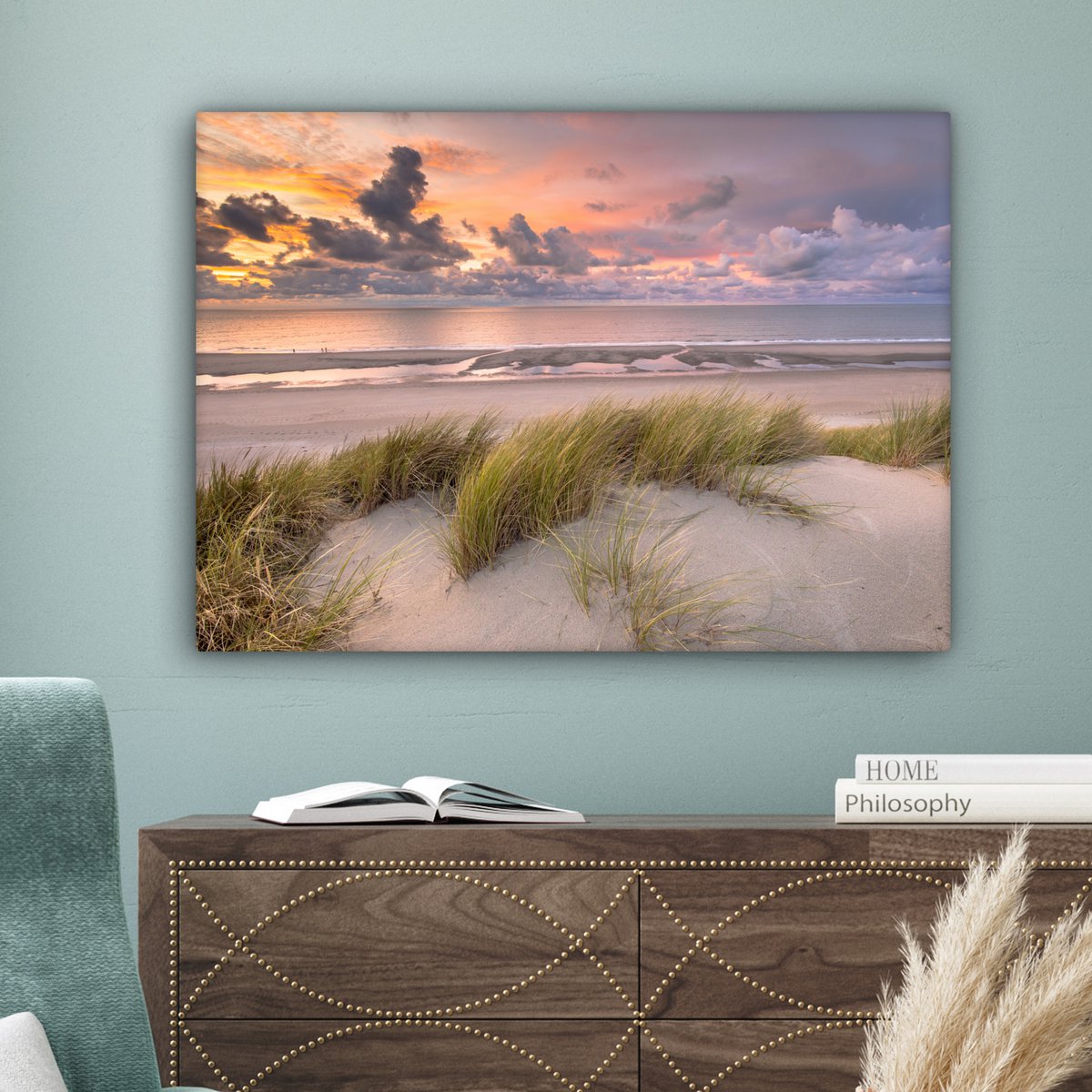 Pintura de lona - Decoración de pared - Sunset - Dune - Playa - Plantas - Mar