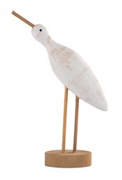 A decorative white seagull figurine made of PU material, standing 17 cm tall on a wooden base.