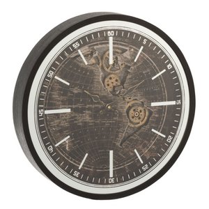 J-Line klok Wereldkaart - hout - goud/zwart - small - Ø 48 cm