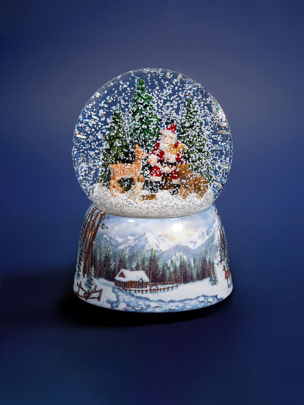 Gentil Santa snekugle – glas julesnekugle, musikalsk snekugle med julemand og skovdyr
