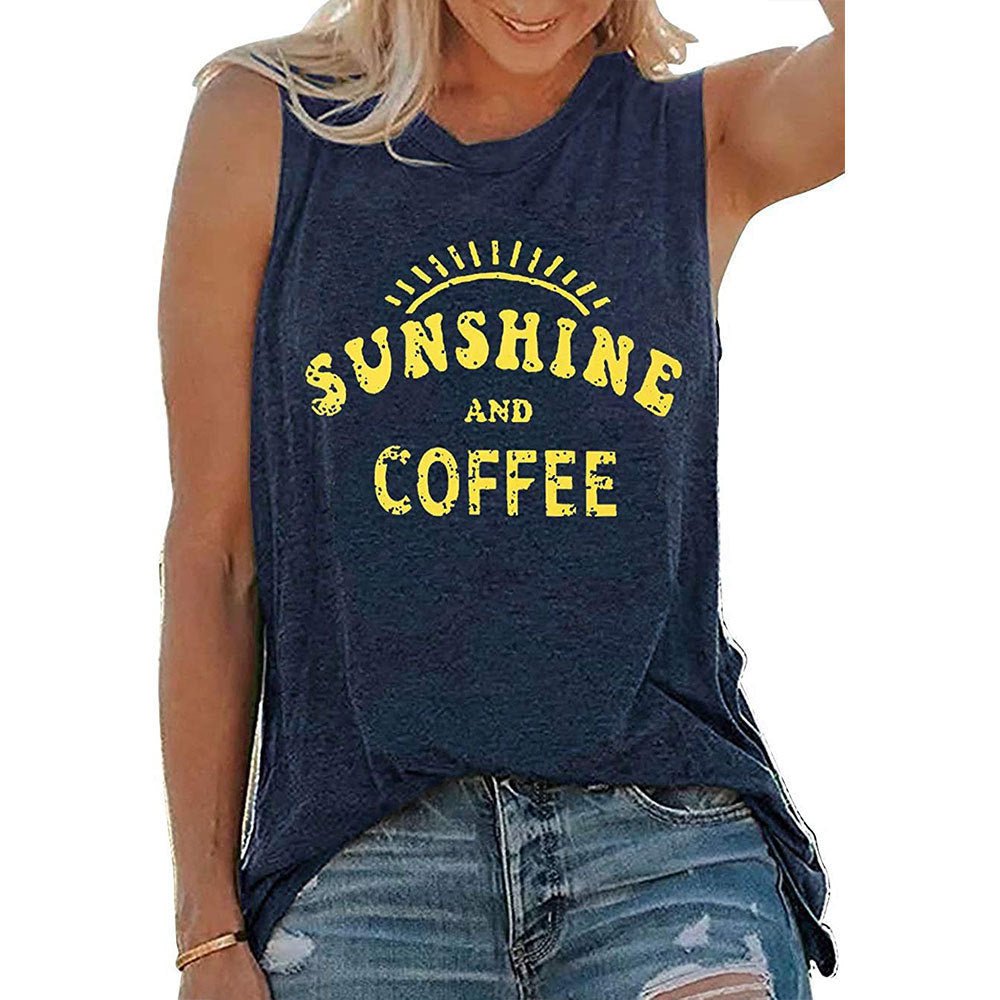 Camiseta sin mangas con cuello redondo estampada SUNSHINE para mujer en Europa y América