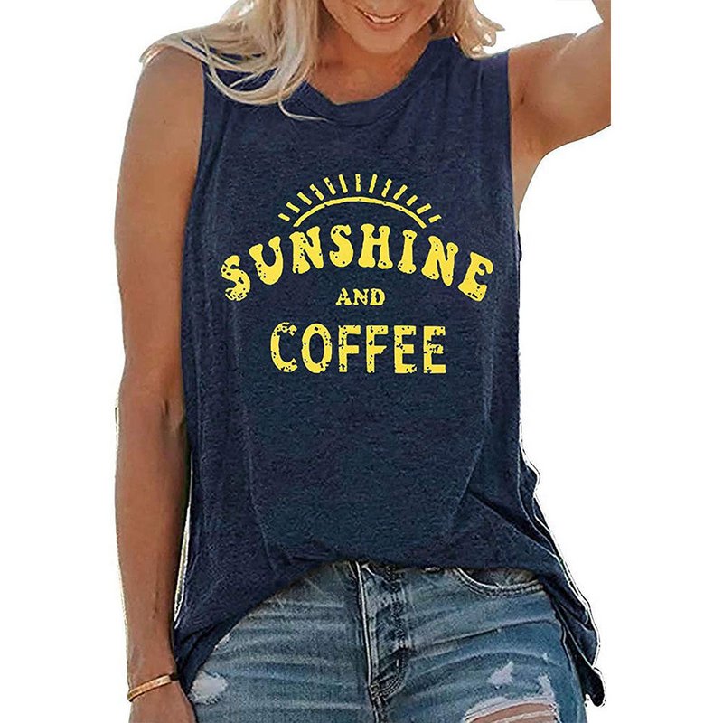 Camiseta sin mangas con cuello redondo estampada SUNSHINE para mujer en Europa y América
