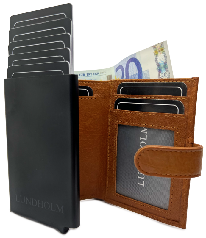 Porta carte da uomo estensibile Lundholm - con scomparto per monete, banconote - porta carte in pelle porta carte di credito estensibile da uomo