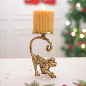 Pillar Candle Holder Stand – Metal Monkey Design – Aluminium Brass Finish