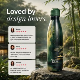 IZY Thermos Bottle - Bamboo Glow - 500ML To-Go Insulated Water Bottles