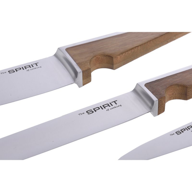 SOSL Coffret de 3 Couteaux - Couteau du Chef, à Emincer, d'Office, Acier Inoxydable et Bois de Bambou, Marron
