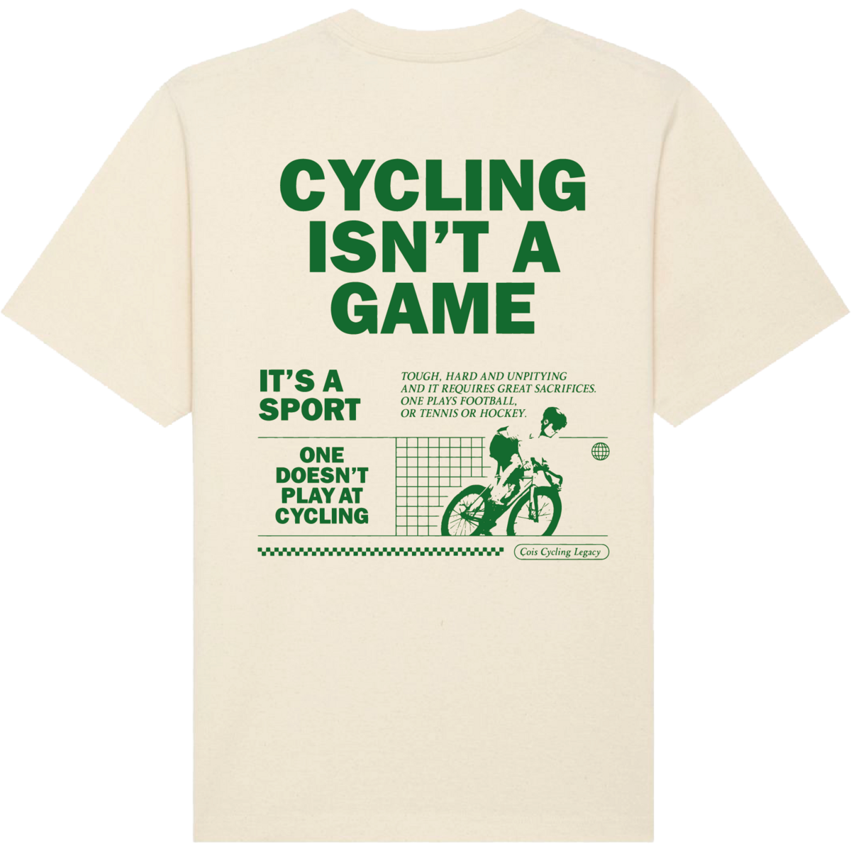 Kolarstwo to nie gra, oversize'owa koszulka rowerowa unisex (naturalna - zielona)