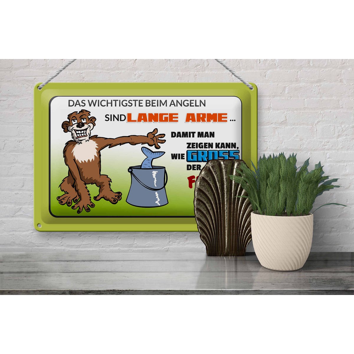 Blikken bord met de tekst 30x20cm het belangrijkste bij langdurig vissen