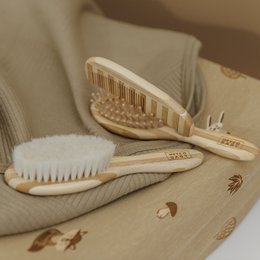 Bambus-Friseurset 3-teilig Stripe Natur/Walnuss