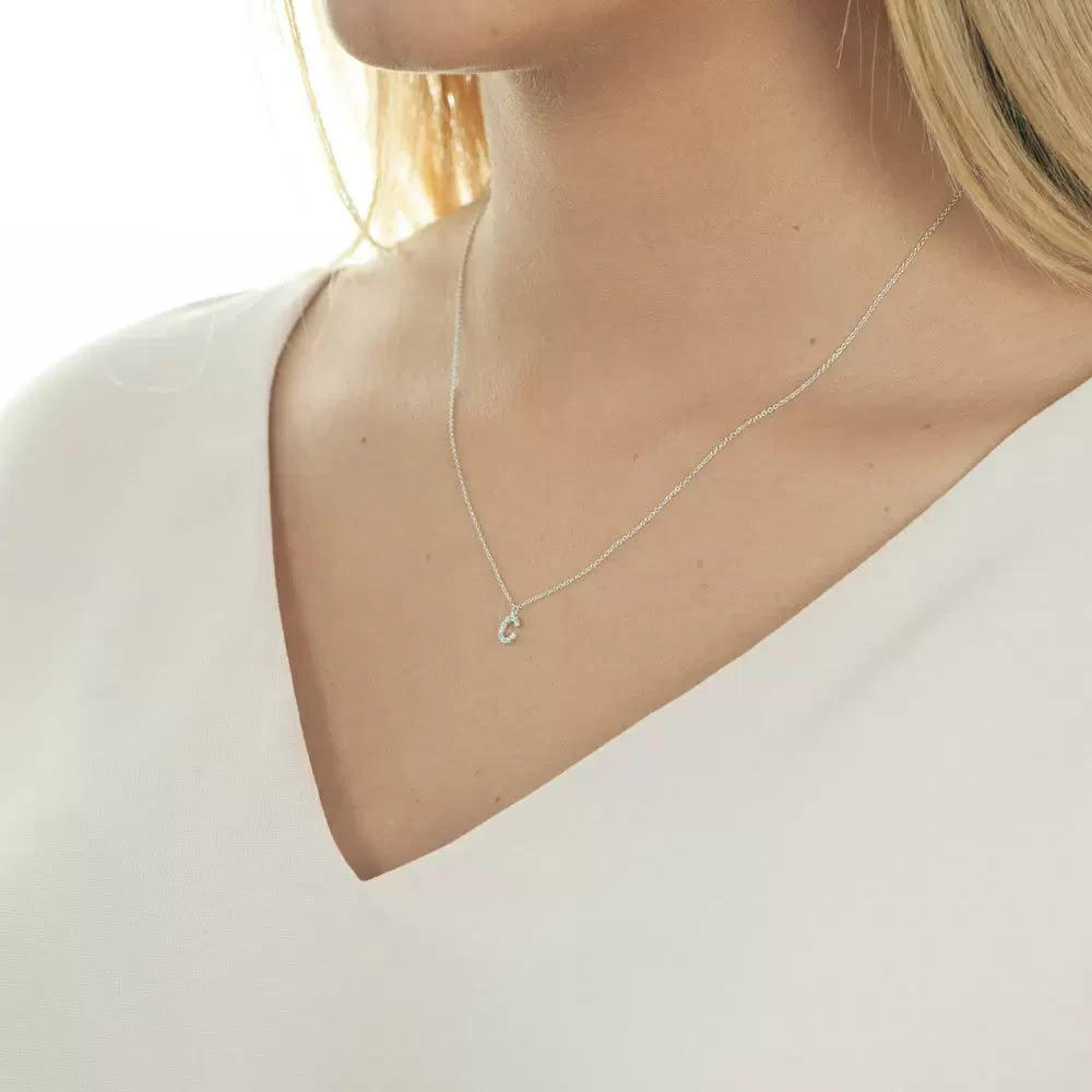 Halskette Letter "C", 14 K Weissgold mit Diamanten 
