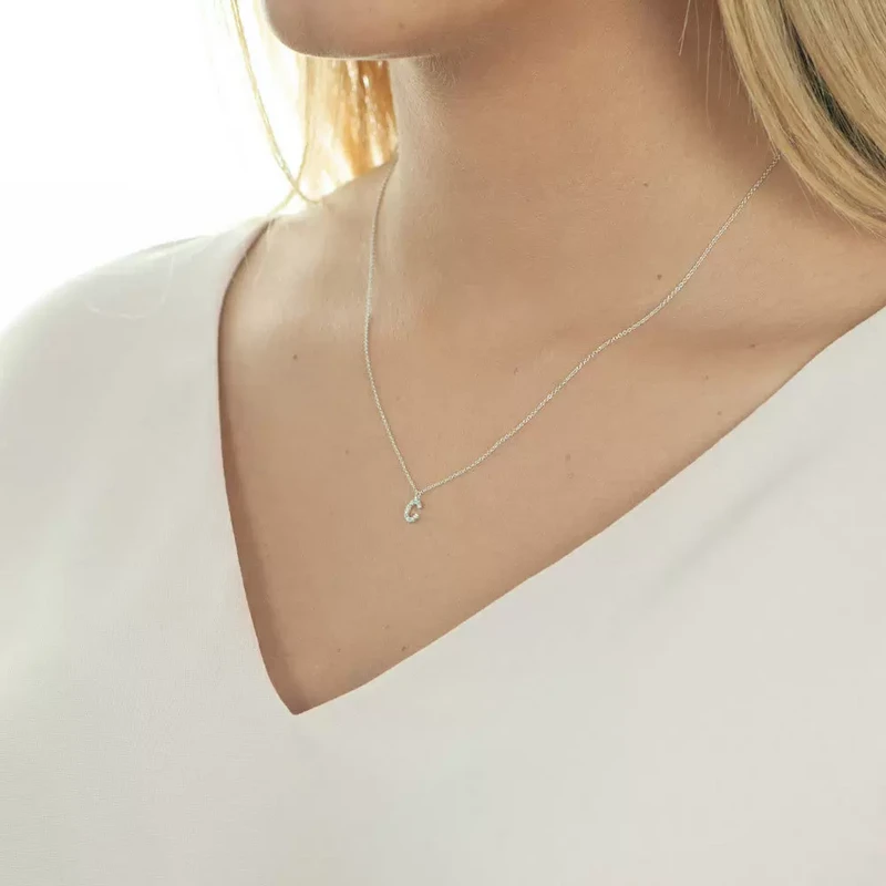 Halskette Letter "C", 14 K Weissgold mit Diamanten 