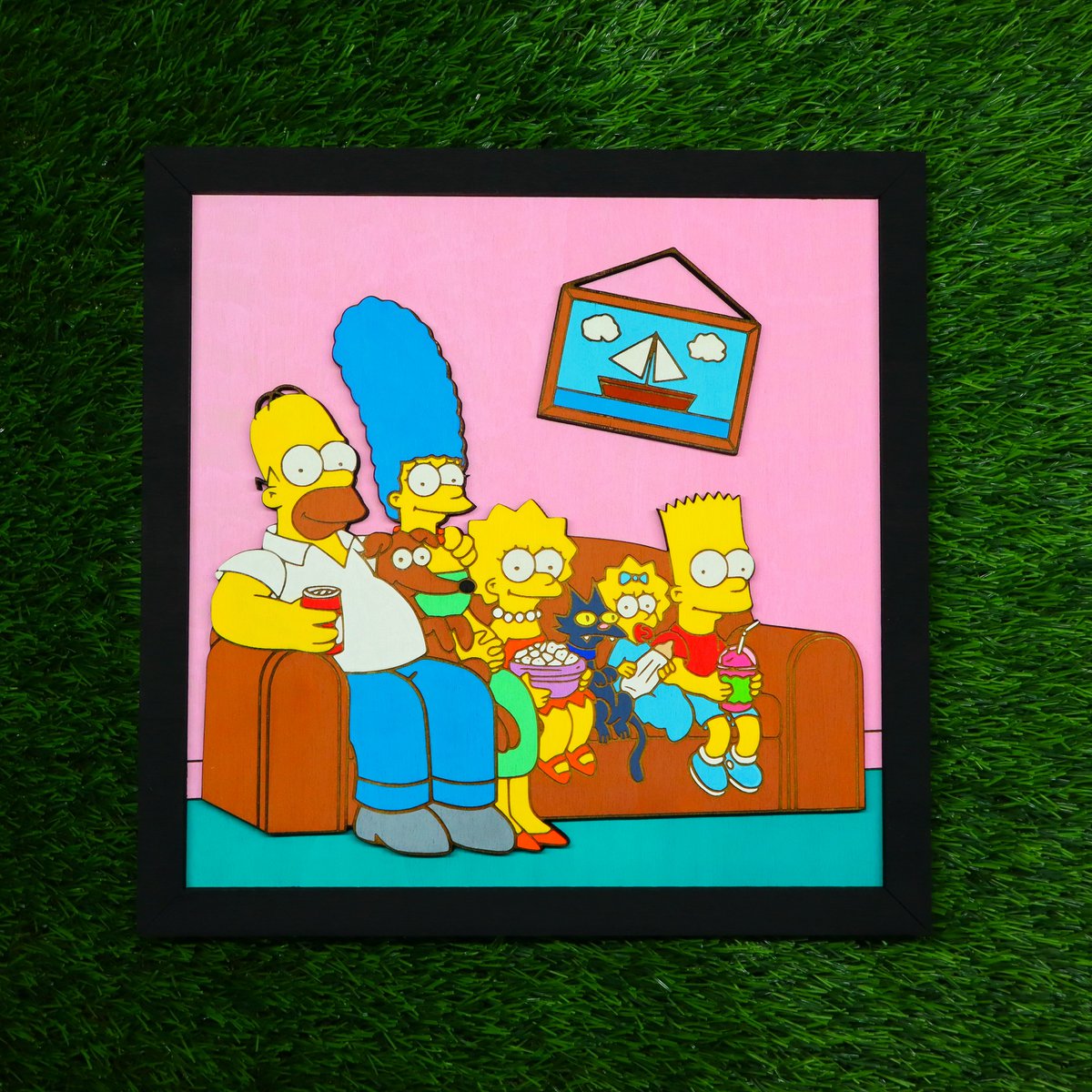 3D Simpsons vægramme i træ, Simpsons Family på sofaen, Nørd- og nørdgave, Housewarming, Vægdekoration, Gave til Fan, Boligdekoration
