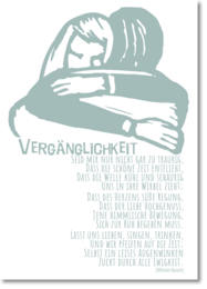 Impermanence Postcard, a good luck card featuring a serene, minimalist design with text in German. The postcard has a calming, contemplative aesthetic.
