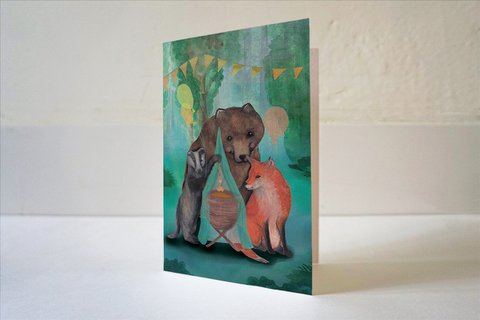 Wenskaart dieren bij wiegje