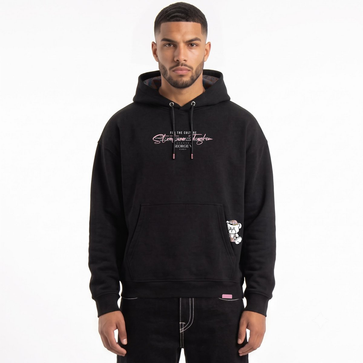 Kapuzenpullover mit Ourson Street-Print Schwarz