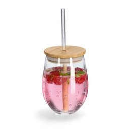 Drinking glass with bamboo lid and glass straw 500ml FSC 100%