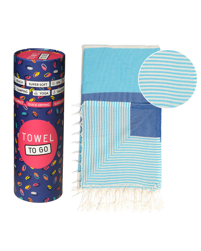 TOWEL TO GO PALERMO Cotton Beach Towel 180x100 cm | Quick Dry Pool Towel | Blue / Turquoise | with Gift Box