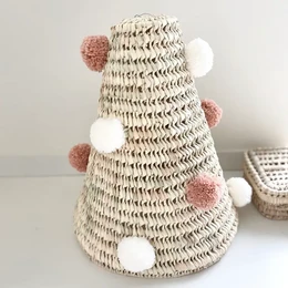COLGANTE NÓMADA CRUDO Y POMPONES ROSA VIEJO