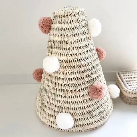 NOMAD PENDANT WITH ECRU AND OLD PINK POMPOMS