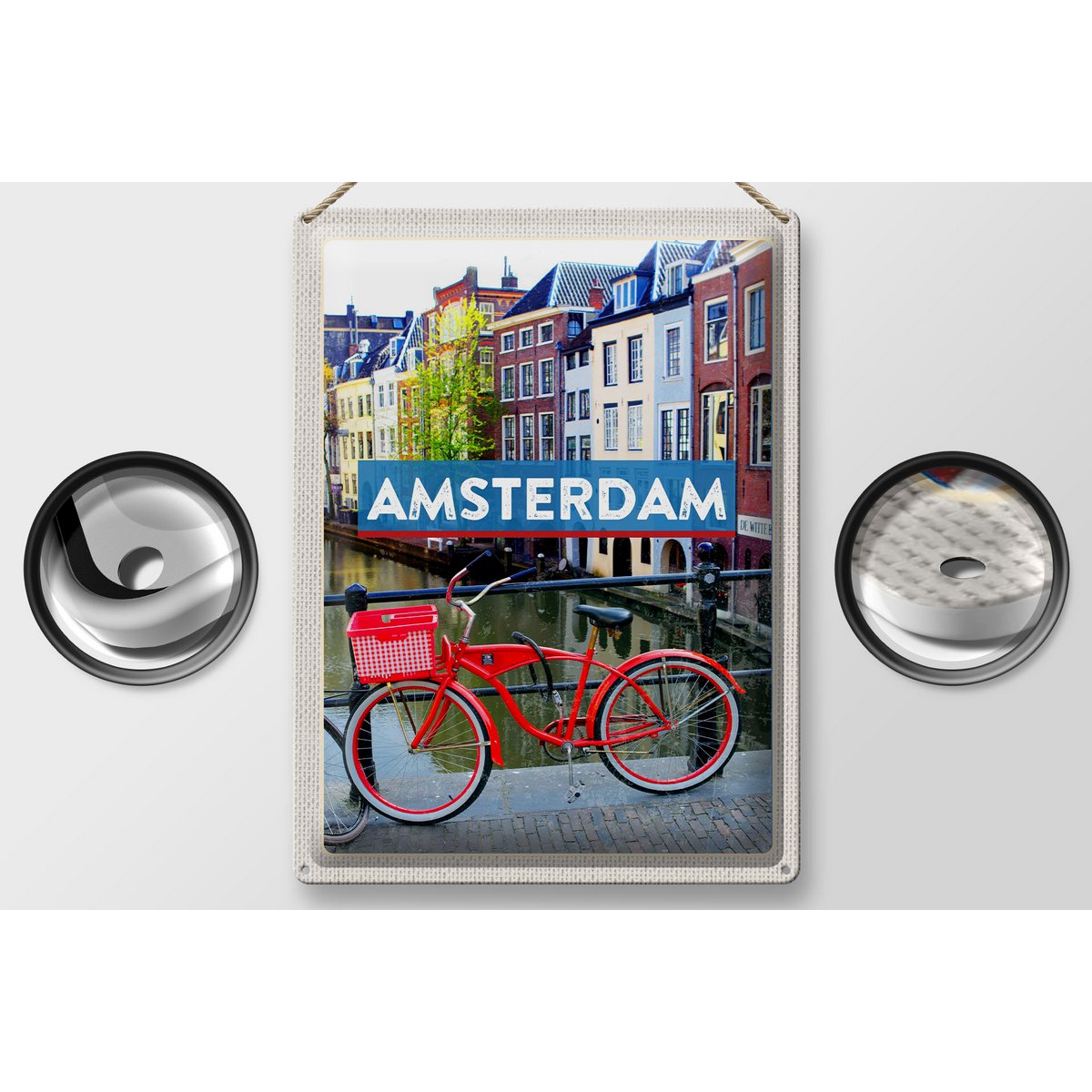 Tin sign travel 30x40cm Amsterdam travel destination bicycle