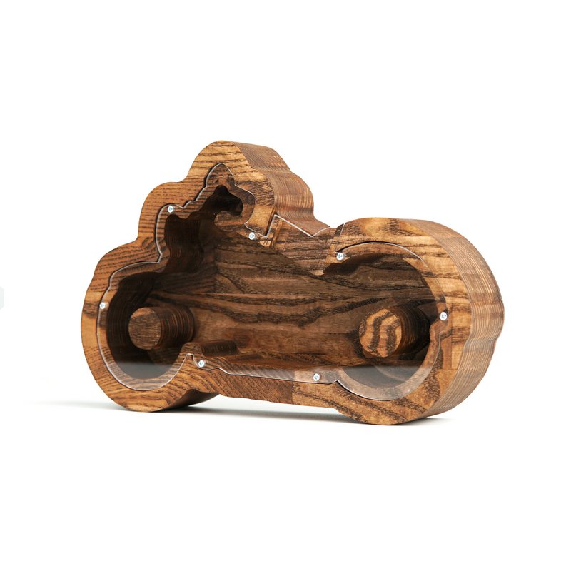 Wooden Piggy Bank Motorcykel (M/L, 3 farver)