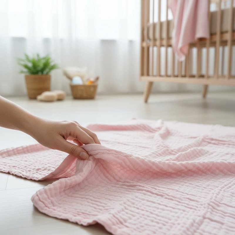 Nuvinokids® 6-lags bomuldsmuslin babytæppe blød pink
