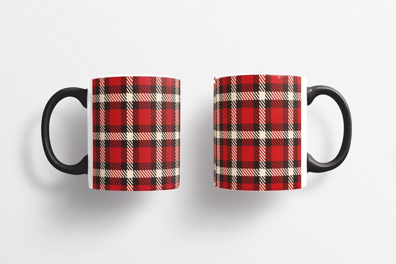 Tartan Ceramic Mug 325ml - YELLOW/RED SQUARES