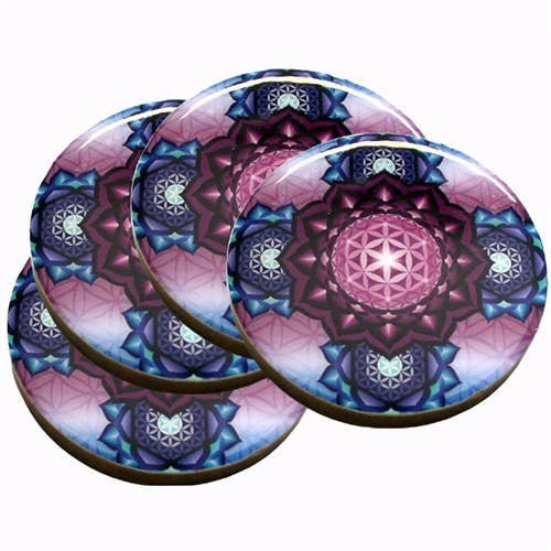 POSAVASOS DE MADERA FLOR DE LA VIDA SET DE 4