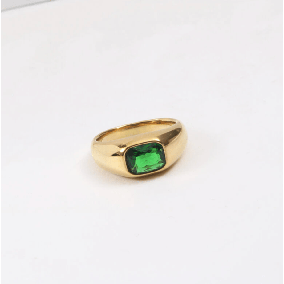 Lola - Green Stone Statement Gold Band