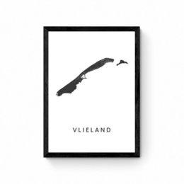  Vlieland Island Map Plan Poster - A minimalist poster featuring the outline of the island of Vlieland, Netherlands. Available in various sizes and framing options.