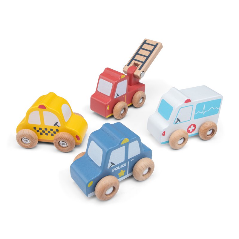 Coffret de véhicules en bois - 4 voitures