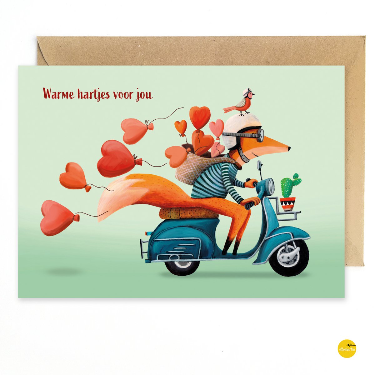 Tarjeta de felicitación Pequeño zorro en scooter