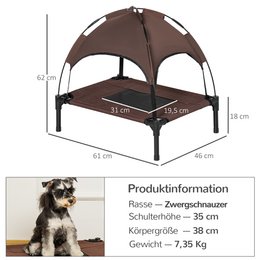 Elevated Dog Bed with Canopy, Pet Bed, Outdoor Dog Lounger with Roof, Breathable, Taffeta Fabric for Camping Gray 92 x 76 x 90 cm