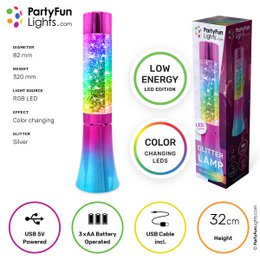 Glitter tornado lamp - battery operated - rainbow look