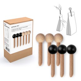 Espositore completo di 32 scatole da 6 fermasacco in legno - naturale e nero + espositore in omaggio