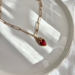 Red Passion - Collana Cuore Sacro in Acciaio placcato oro