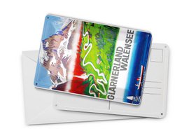 Cartolina da viaggio in latta 10x14 cm Targa decorativa della valle dei monti Glarner Walensee
