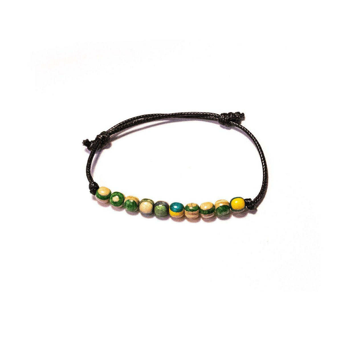Recycled Skateboards Wood Bead Bracelet, Multicoloured, Blue, Green, Red, 6mm beads, Adjustable, Unisex