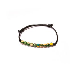 Bracciale con perline di legno di skateboard riciclati, multicolore, blu, verde, rosso, perline da 6 mm, regolabile, unisex