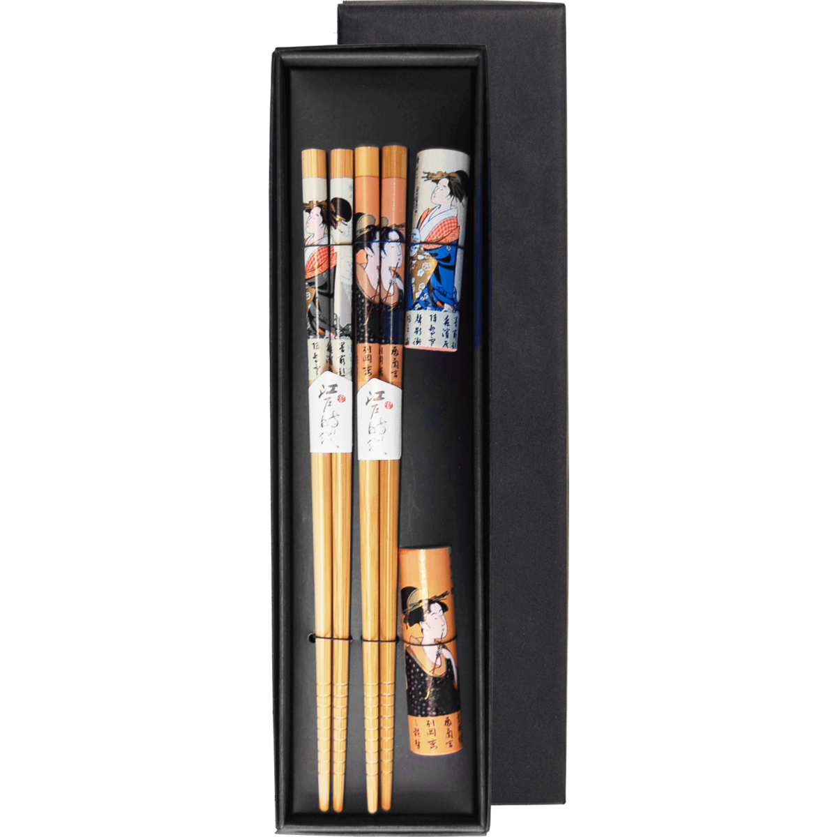 Edo Chopstick Set, 2 pair + stones, Geisha Theme, Giftbox, Edo Japan