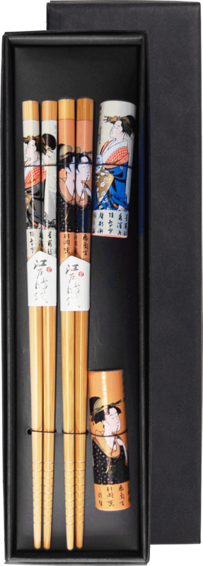 Edo Chopstick Set, 2 pair + stones, Geisha Theme, Giftbox, Edo Japan