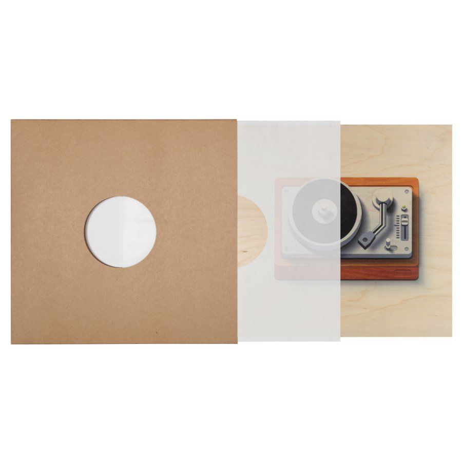 Poster 33T/12 inch in hout p.music iconen draaitafel