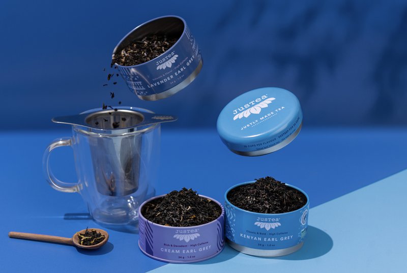 Justea | Trio de thé Earl Grey | Stapelbare Blikjes | Kenyan Earl Gray | Lavande Earl Gray | Crème Earl Grey