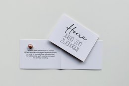 "Greeting card with the text 'Hooray you are pregnant!' and a small ladybug illustration."