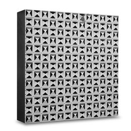 Geometric black and white poster with repeating square and triangle patterns. Available in 10x10cm, 15x15cm, and 20x20cm sizes.