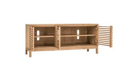 Tanner Console de médias en bois de cendres à trois portes en lin