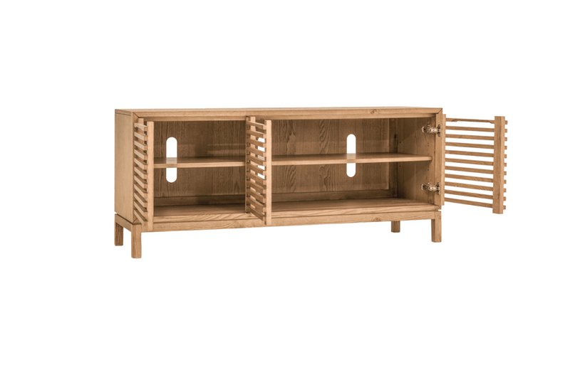 Tanner Console de médias en bois de cendres à trois portes en lin