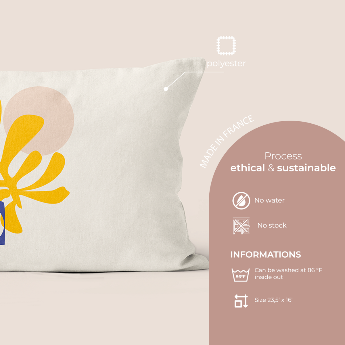 Yellow polyester decorative cushion 40x40cm 40x67cm Amélie model