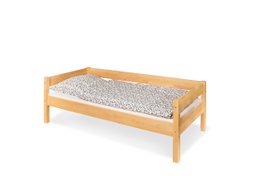 Wooden youth bed with beech wood frame and patterned mattress cover, suitable for children's bedrooms.