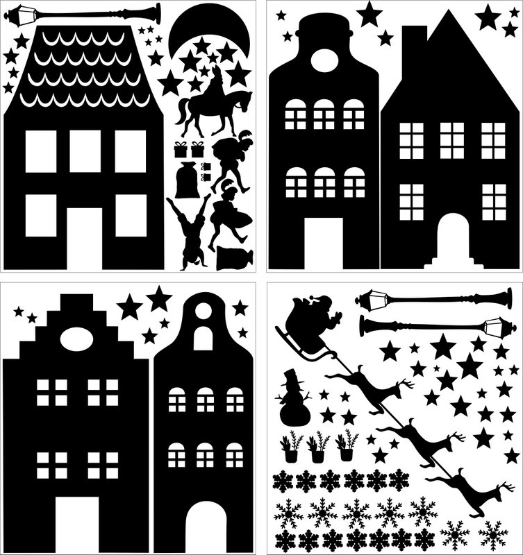 Statische Fensteraufkleber Straße Weihnachten / Sinterklaas